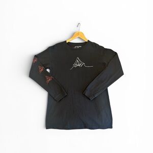 Volcom Black Long Sleeve Tee with White Chest Logo & Red Sleeve Accents
